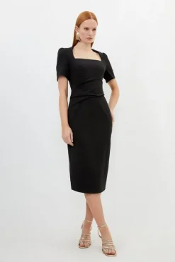 Karen Millen Petite Tailored Structured Crepe Square Neck Midi Dress black Discount