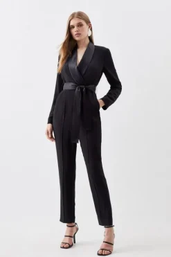 Karen Millen Petite Tailored Tuxedo Wrap Jumpsuit black Online
