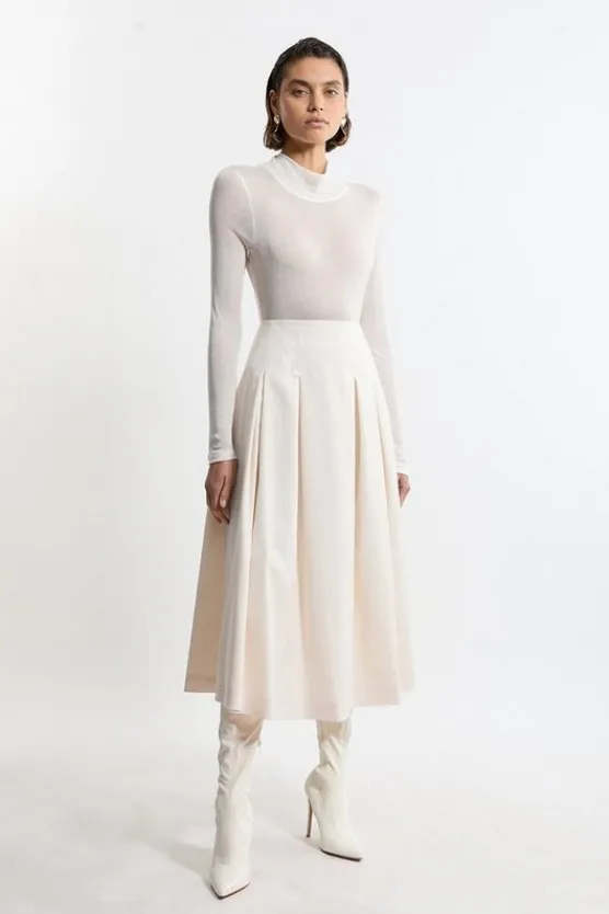 Karen Millen Petite Tailored Twill Full Midi Skirt cream Outlet