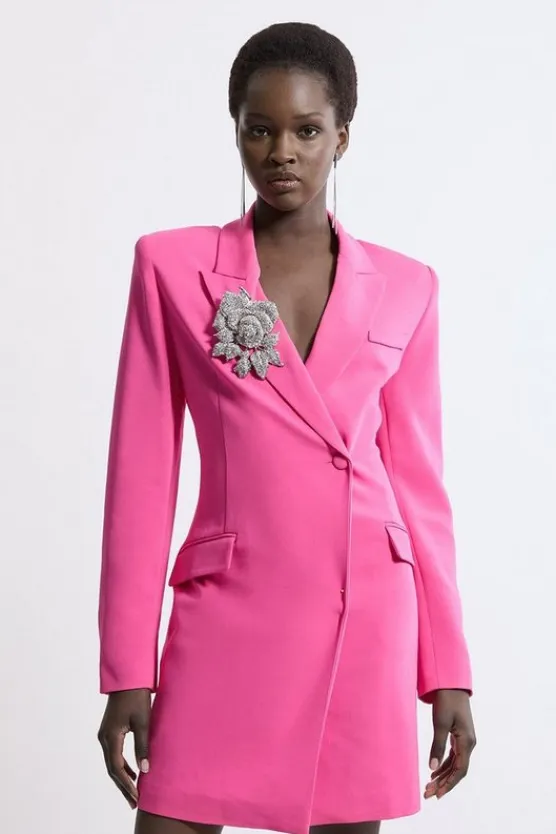 Karen Millen Petite Tailored Viscose Crystal Embellished Blazer Mini Dress pink Fashion