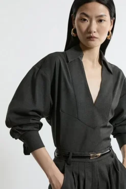 Karen Millen Petite Tailored Wide Sleeve Maxi Shirt Dress darkgrey Hot