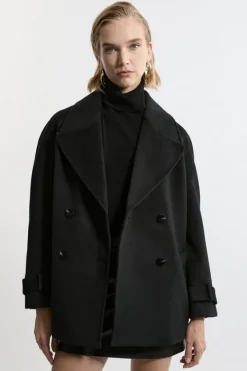 Karen Millen Petite Tailored Wool Blend Double Breasted Pea Coat black Sale