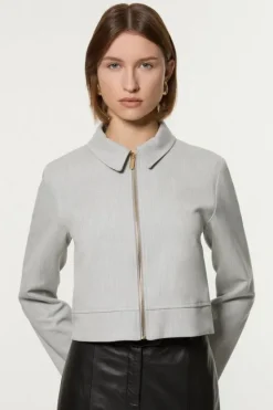 Karen Millen Petite Technical Crepe Tailored Metal Zip Detail Jacket greymarl Online
