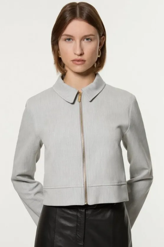 Karen Millen Petite Technical Crepe Tailored Metal Zip Detail Jacket greymarl Online