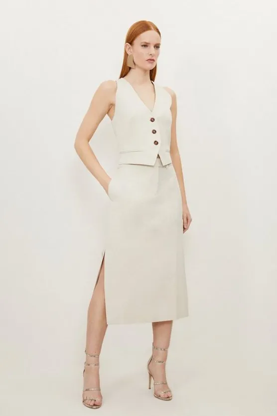 Karen Millen Petite Tencel Side Split Tailored Maxi Skirt stone Discount