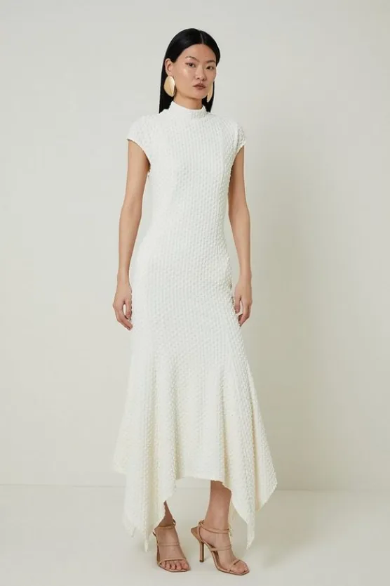 Karen Millen Petite Textured Jersey Dramatic Hem Maxi Dress ivory Fashion