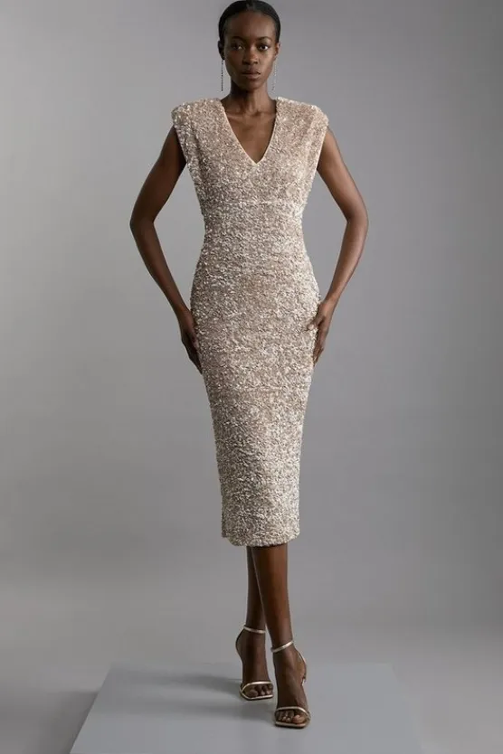 Karen Millen Petite Textured Sequin Sleeveless Midi Dress golden Best