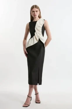 Karen Millen Petite Textured Tailored Contrast Taffeta Ruffle Maxi Dress black Online