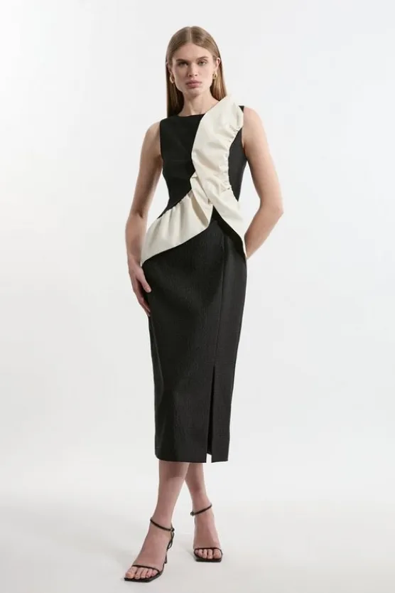 Karen Millen Petite Textured Tailored Contrast Taffeta Ruffle Maxi Dress black Online