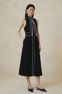 Karen Millen Petite The Founder Contrast Sleeveless Shirt Dress mono Discount