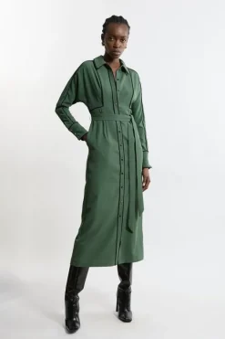 Karen Millen Petite Twill Midaxi Woven Shirt Dress With Belt khaki Sale