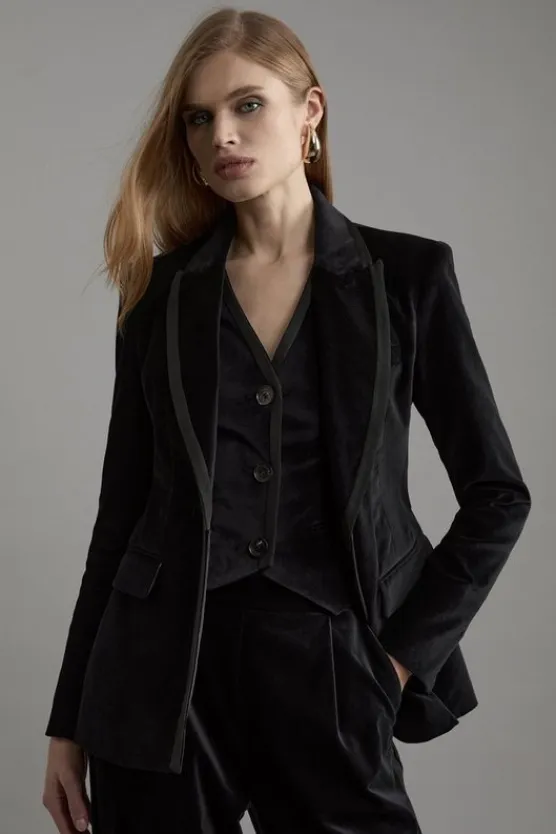 Karen Millen Petite Velvet Groisgrain Tailored Blazer black New