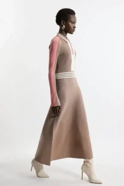 Karen Millen Petite Viscose Blend Color Block Knit Midaxi Dress neutral Discount