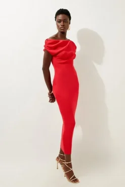Karen Millen Petite Viscose Blend Rib Knit Off The Shoulder Midaxi Dress firered Outlet