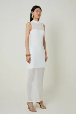Karen Millen Petite Viscose Blend Sheer Knit Column Midaxi Dress cream Online