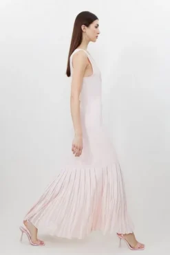 Karen Millen Petite Viscose Blend Sheer Skirt Maxi Knit Dress softpink Fashion