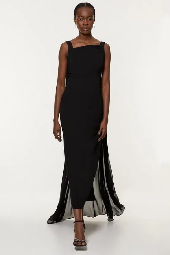 Karen Millen Petite Viscose Cady Backless Bodycon Maxi Dress With Detachable Viscose Georgette Cape black Outlet
