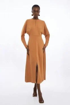 Karen Millen Petite Viscose Crepe Long Sleeve Midi Dress neutral Online