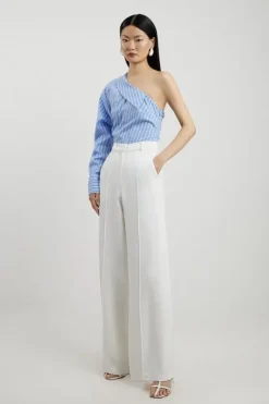 Karen Millen Petite Viscose Crepe Straight Leg Pants ivory Outlet