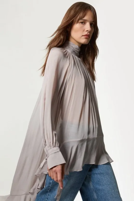 Karen Millen Petite Viscose Georgette Drama Woven Maxi Blouse taupe Online