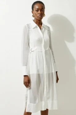 Karen Millen Petite Viscose Pintuck Shirt Midi Dress ivory Outlet