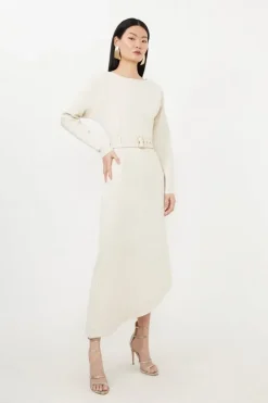 Karen Millen Petite Waterfall Hem Belted Ponte Jersey Maxi Dress cream Online