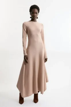 Karen Millen Petite Wool Look Hanky Hem Midaxi Knit Dress camel Outlet