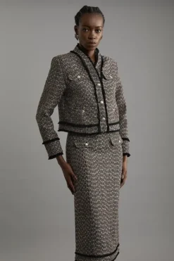Karen Millen Petite Wool Mix Boucle Tweed Tailored Maxi Skirt multi Discount