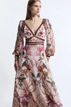 Karen Millen Placed Floral Embroidered And Beaded Woven Midi Dress multi Online