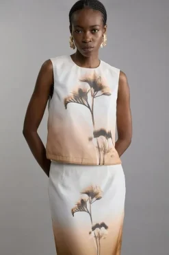 Karen Millen Placed Organdie Woven Shell Top floral New