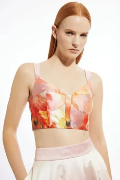 Karen Millen Placed Print Woven Corset Strappy Top floral Online