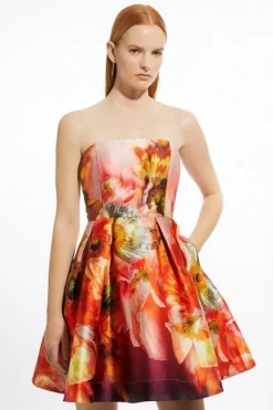 Karen Millen Placed Print Woven Prom Mini Dress floral Fashion