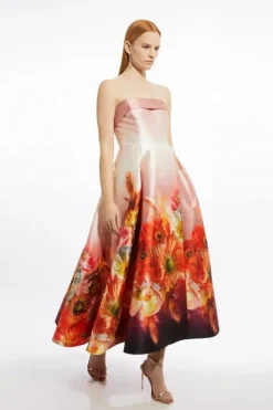 Karen Millen Placed Print Woven Prom Maxi Dress floral Clearance