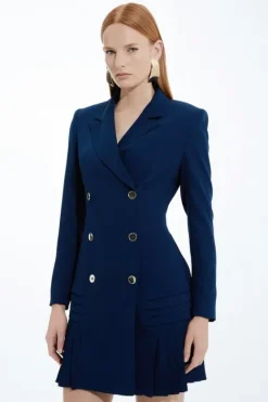 Karen Millen Pleated Button Detailed Woven Mini Dress navy Hot