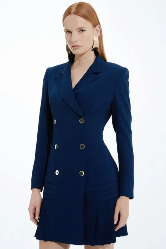 Karen Millen Pleated Button Detailed Woven Mini Dress navy Hot