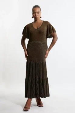 Karen Millen Plus Size Angel Sleeve Sparkle Knit Full Skirted Midaxi Dress black Best