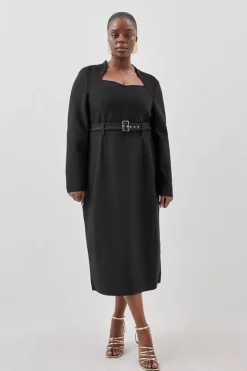 Karen Millen Plus Size Bandage Figure Form Knit Belted Midi Dress black Hot