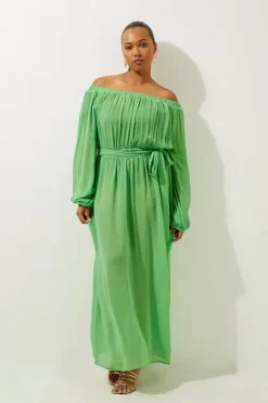 Karen Millen Plus Size Beach Off The Shoulder Woven Maxi Dress green Sale