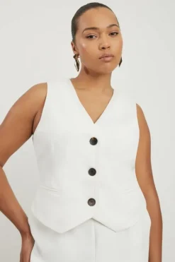 Karen Millen Plus Size Clean Tailored Grosgrain Tipped Vest ivory Sale