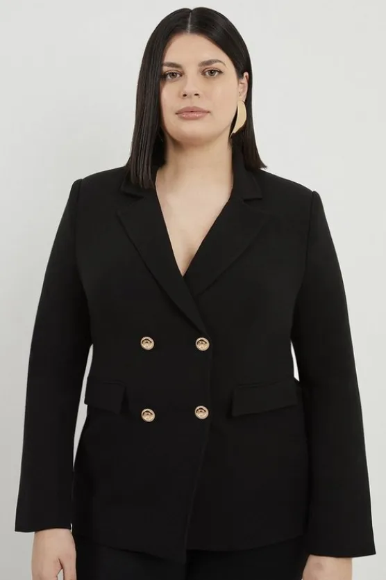 Karen Millen Plus Size Compact Stretch Essential Tailored Doubled Breasted Blazer black Fashion
