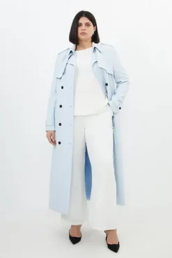 Karen Millen Plus Size Compact Stretch Tailored Belted Trench Coat blue Best