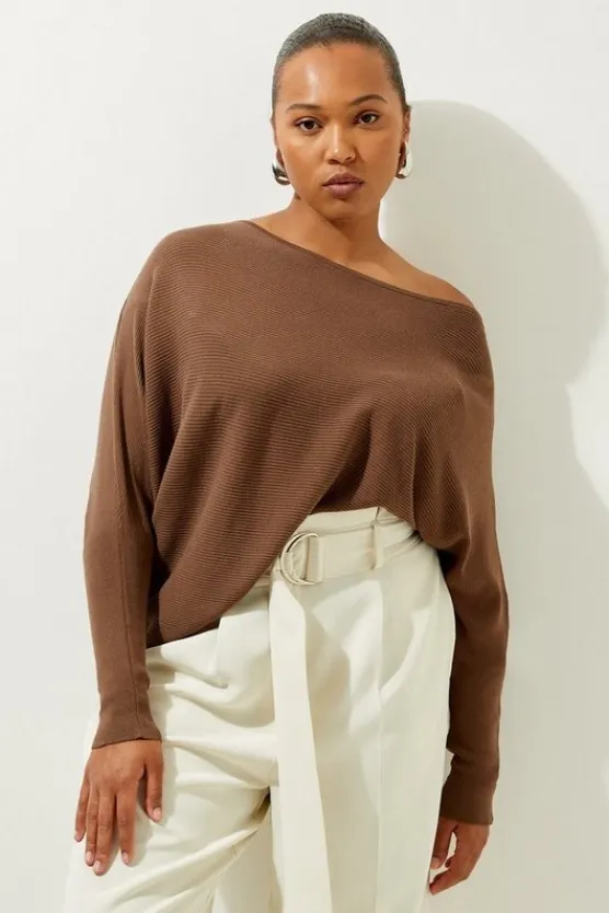 Karen Millen Plus Size Cotton Blend Slouchy Knit Sweater mushroom Best