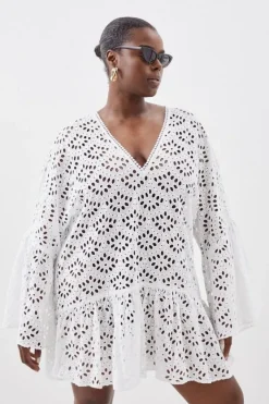 Karen Millen Plus Size Cotton Eyelet Beach Mini Kimono white Discount