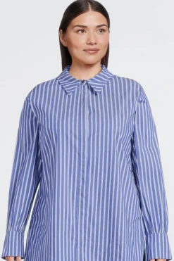 Karen Millen Plus Size Cotton Poplin Button Sleeve Detail Woven Shirt navy Sale