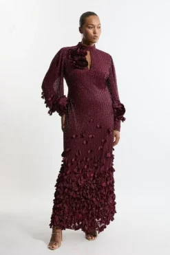 Karen Millen Plus Size Crystal Embellished Applique Woven Maxi Dress plum Hot