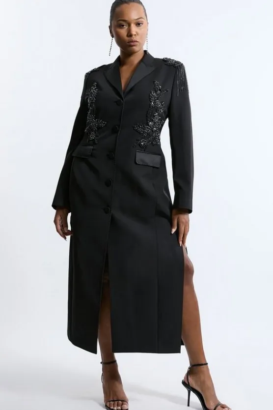 Karen Millen Plus Size Crystal Embellished Tailored Tuxedo Blazer Midaxi Dress black Outlet