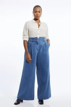 Karen Millen Plus Size Denim Wide Leg Pants midblue Best