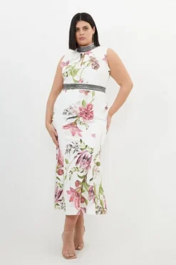Karen Millen Plus Size Diamante Trim Woven Sleeveless Maxi Dress floral Online