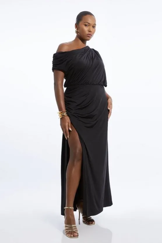 Karen Millen Plus Size Drapey Slinky Jersey One Shoulder Maxi Dress black Outlet