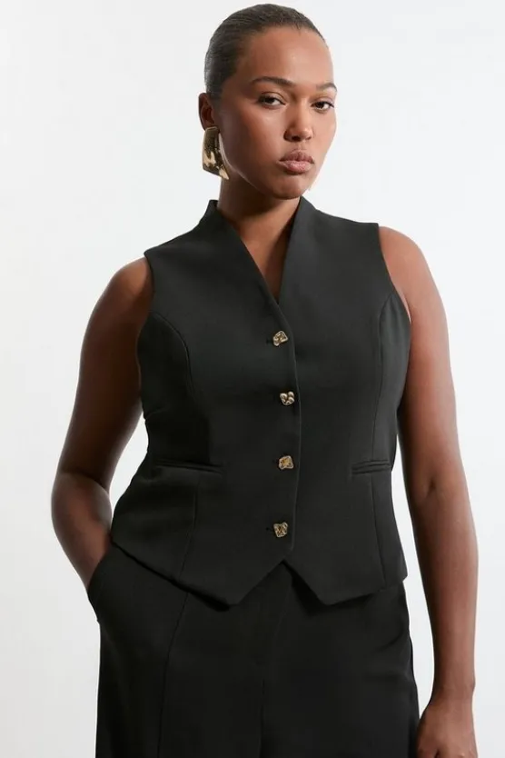 Karen Millen Plus Size Essential Tailored Button Through Vest black New